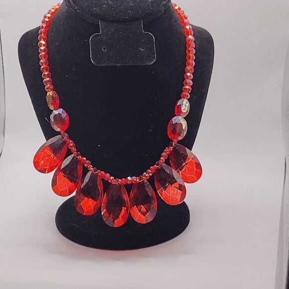 Handmade Red Crystal Statement Necklace - Picture 1 of 3